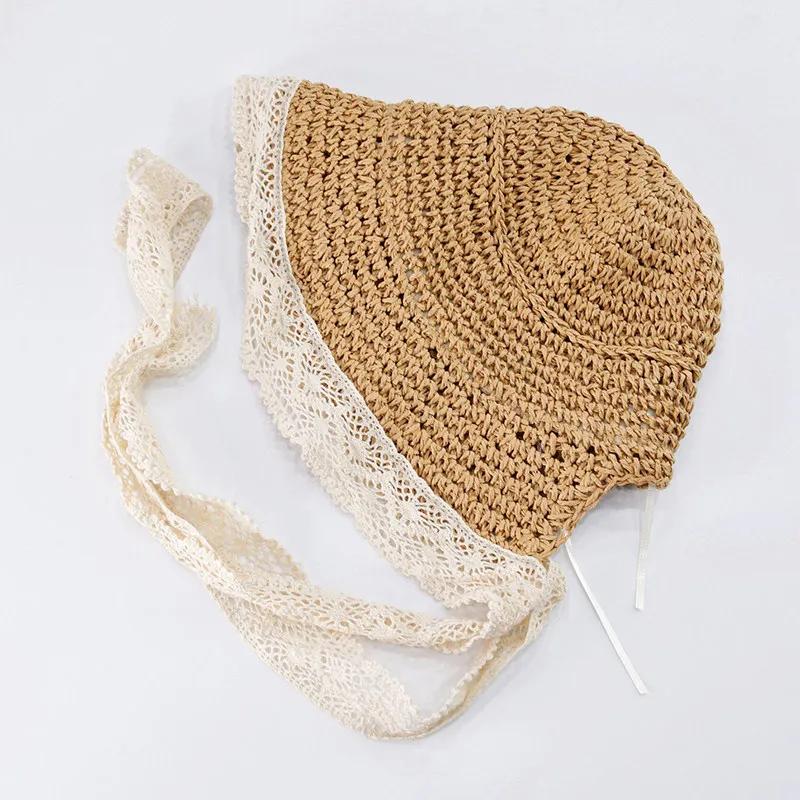 Baby Hat Summer Straw Baby Girl Cap Fashion Lace Bow Beach Children Panama Hat Princess Baby Hats and Caps Kids Hats