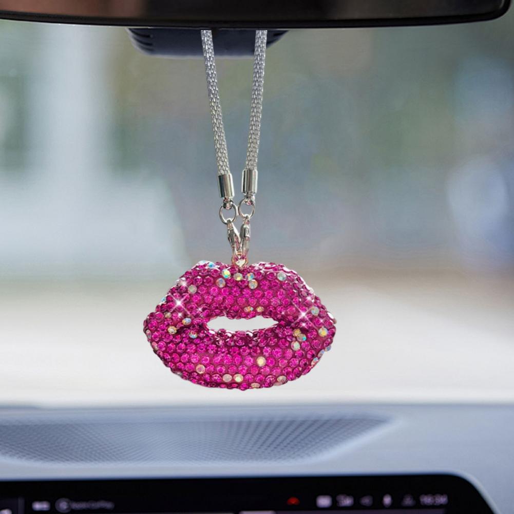 Rearview Mirror Pendant Sparkling Rhinestone Lip-shaped Car Rearview Mirror Charm Ornament Elegant Hanging Pendant for Car Rear