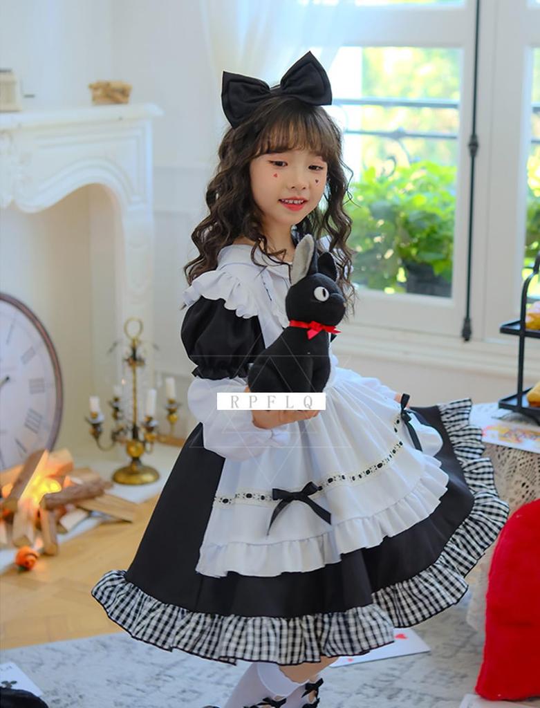 Alice Maid Halloween Cosplay Costume with Short Sleeve and Long Cute Lolita Popular for and School Sleeve Covers [RPFLQ] Girls' Dress, Apron, Sleeve,