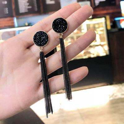 Retro Schwarze Fransenohrringe Damen Lange Ohrringe, Ohrringe Damen Koreanische Persönlichkeit Übertriebene Ohrringe Hipster Schmuck