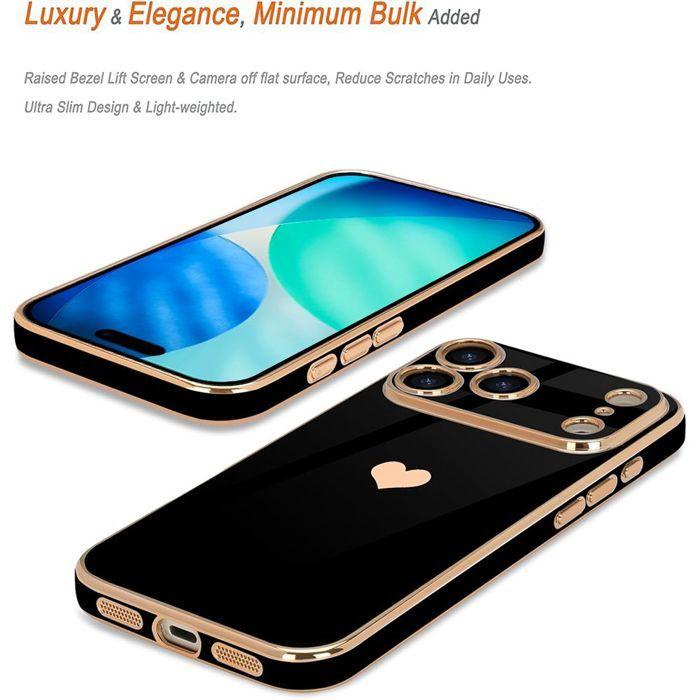 Coque pour iPhone 18 Pro Max, Silicone Motif Cœur Antichoc Anti-Rayure Souple - Noir