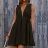 Women's Sleeveless Dress V Neck Waist Cinched Backless Tie Detail Casual Summer Mini Dress