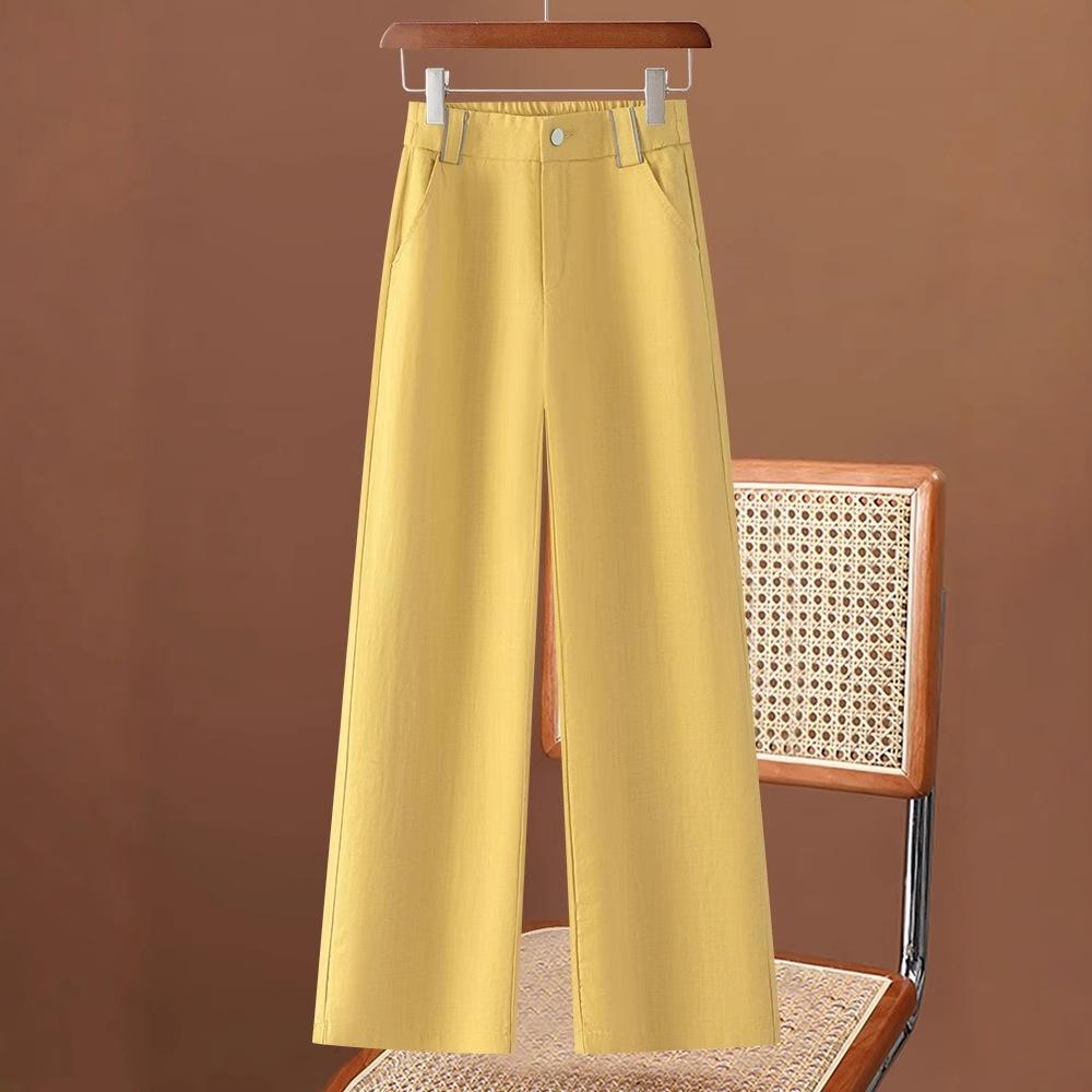 Damen Sommer 2025 Tencel Baumwolle Leinen Weitbein Hosen mit Drapierung - Petite Neun-Punkt-Länge