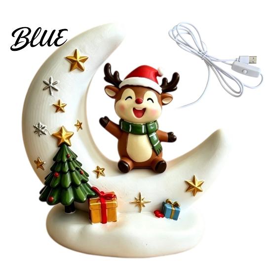 Glowing Desktop Decorations Christmas Moon Night Light with Santa Claus, Resin Decoration Warm LED Home Decor Glow, Holiday Tabletop Ornament for Desk