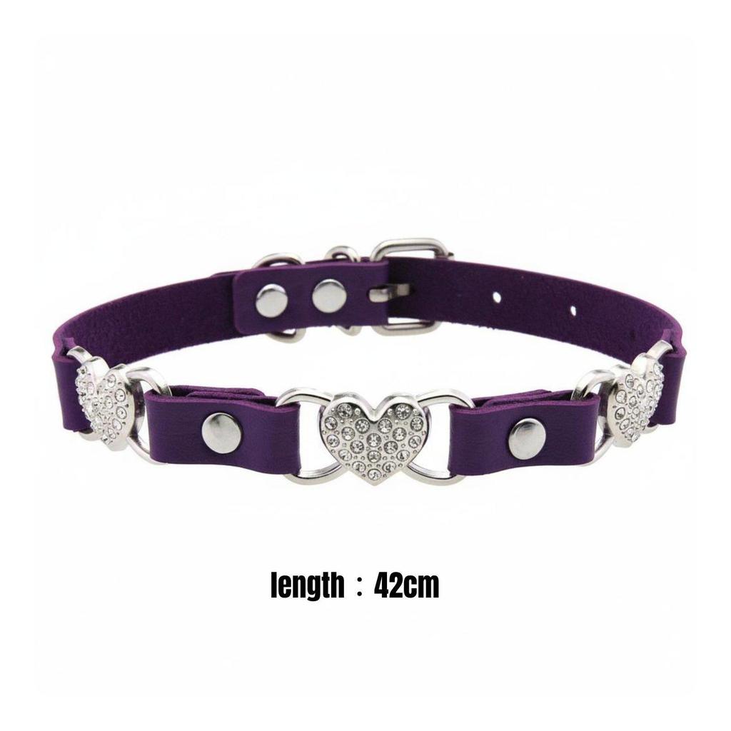 PU Leather Women Choker Adjustable Sparkling Heart Design