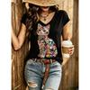 Sommer Buntes Tier 3D Muster Kurzarm T-Shirt Modisches Bequemes Oversized Atmungsaktives Damen V-Ausschnitt T-Shirt