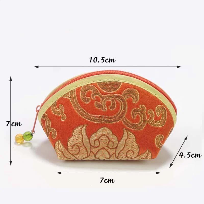 Chinese Brocade Jewelry Pouch Exquisite Handmade Embroidery Zipper Closure Small Storage Bag for Rings Earrings Necklace