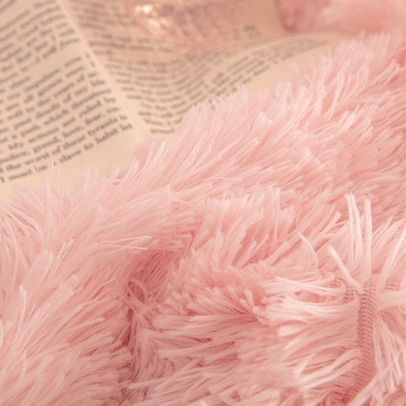 Set Plapumă Pluș Stil Prințesă Catifea Nurcă: Lenjerie de pat caldă, îngroșată, de culoare solidă