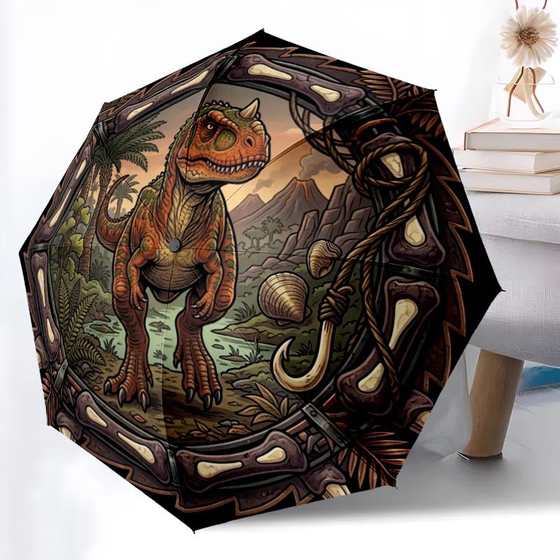 Prehistoric Dinosaur Emblem pattern umbrella, portable and foldable design, 8 ribs, a casual accessory for Halloween, Christmas, and birthday gifts.