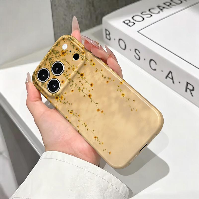 Cascading Sunflower Pattern Hanging Floral Art Graphic Film Aesthetic Protective Shockproof Bumper Phone Case Cover For iPhone 14 15 16 Pro Max Plus