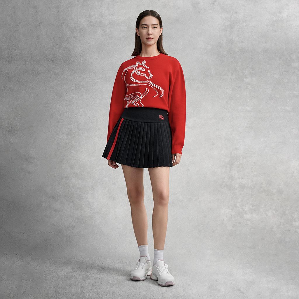 Fila Golf Series Fashion Simple Classic Sports Golf Trendy Comfortable Versatile Woven Pleated Casual Skirt Women Skirts Deep-Black A11W615311FBK