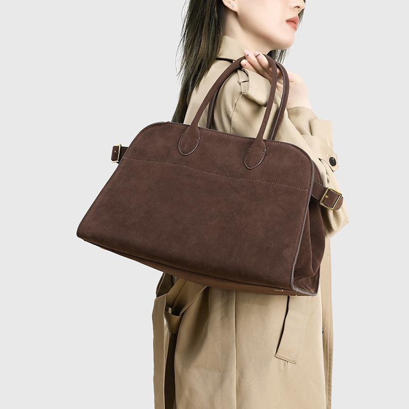 Suede leather bag 2025 spring new large-capacity tote bag genuine leather versatile commuter shoulder handbag