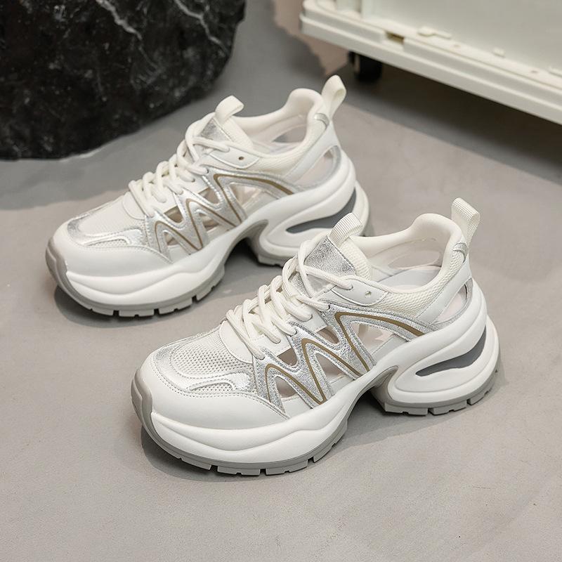 Small Size Platform Silver Fashion Dad Shoes Women's New Versatile Casual Shoes Heightening Lightweight Sports Shoes Trendy Shoes