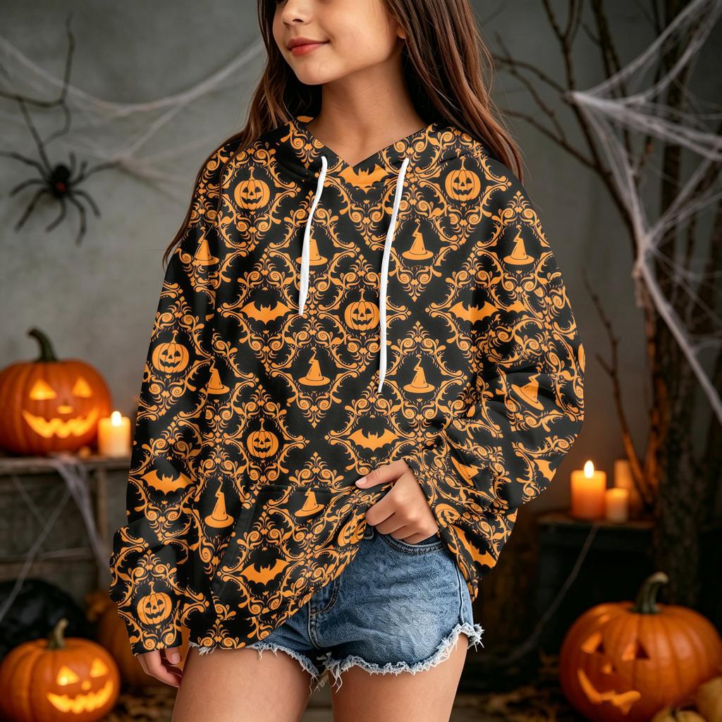 Kids Casual Halloween Print Hoodie for Holiday and Everyday Wear