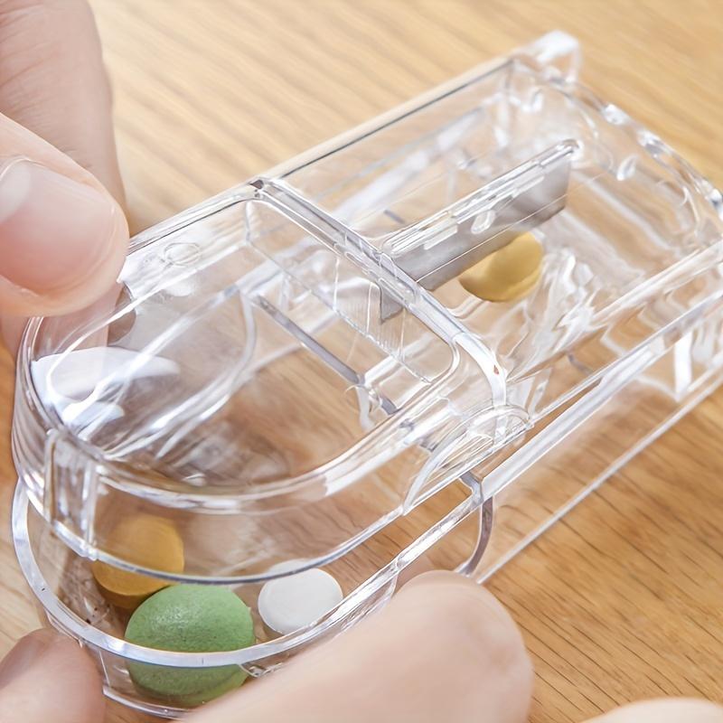 1pc Portable Pill Cutter and Splitter with Storage Compartment – Compact, Durable Plastic Tablet Cutting Device for Easy Medication Management