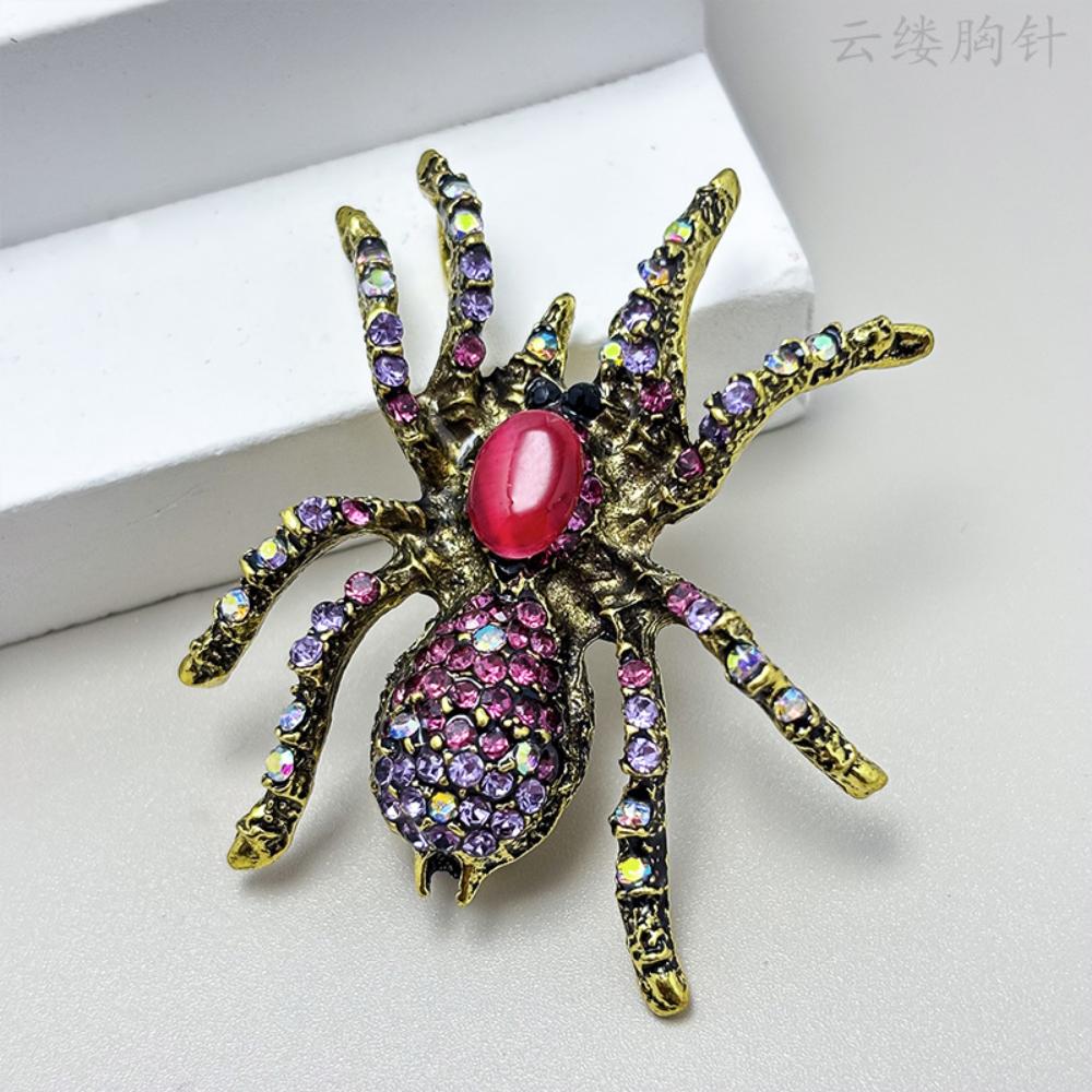 Vintage Style Overcoat Brooch Shining Rhinestones Decor Spider Shape Shawl Scarf Pin Men Suit Coat Simple Badge Fashionable Accessories