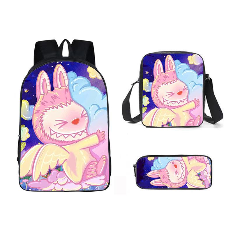 School Bag New Printing Three-piece Set Cartoon Rabbit Student Backpack Satchel Pencil Case Boys and Girls