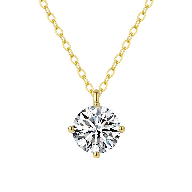 

S925 Sterling Silver Moissanite Necklace with 2 Carat Pendant - Elegant Four-Prong Light Luxury Clavicle Chain for Women 925 Sterling Silver