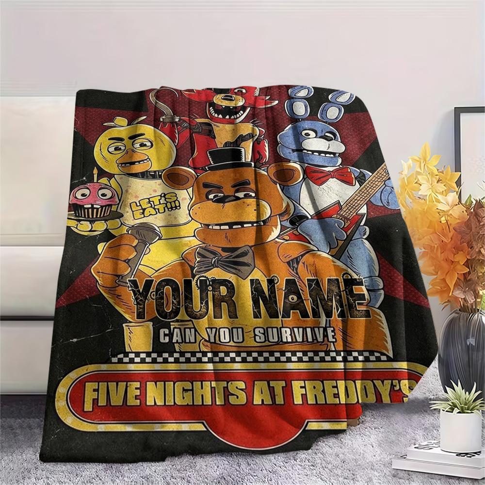 1PC Fnaf Celebration Custom Name Patterned Flannel Blanket Suitable For All Seasons For Home Decor Warmth And Comfort Gifts Holiday Present