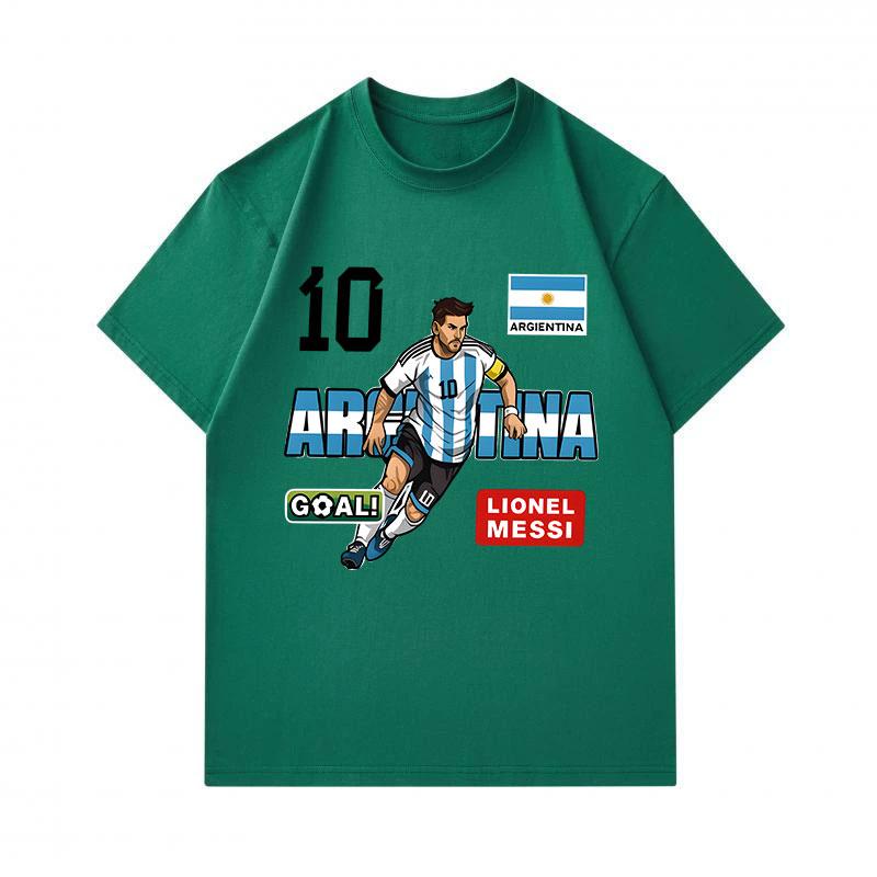 Men's 100% Cotton Crew Neck Short Sleeve T-Shirt, Argentina Soccer No.10 Lionel Messi Print Casual Sport Tee for Fans Daily Wear