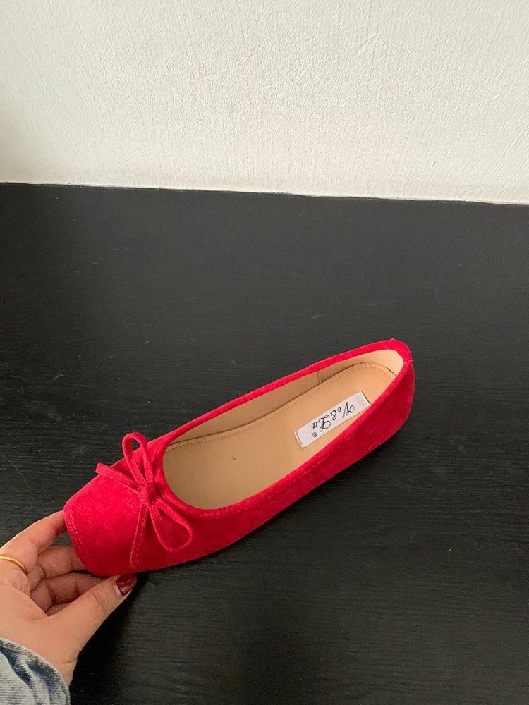 Flat-bottomed retro women's shoes red single shoes bow shoes pedal lazy shoes spring and autumn