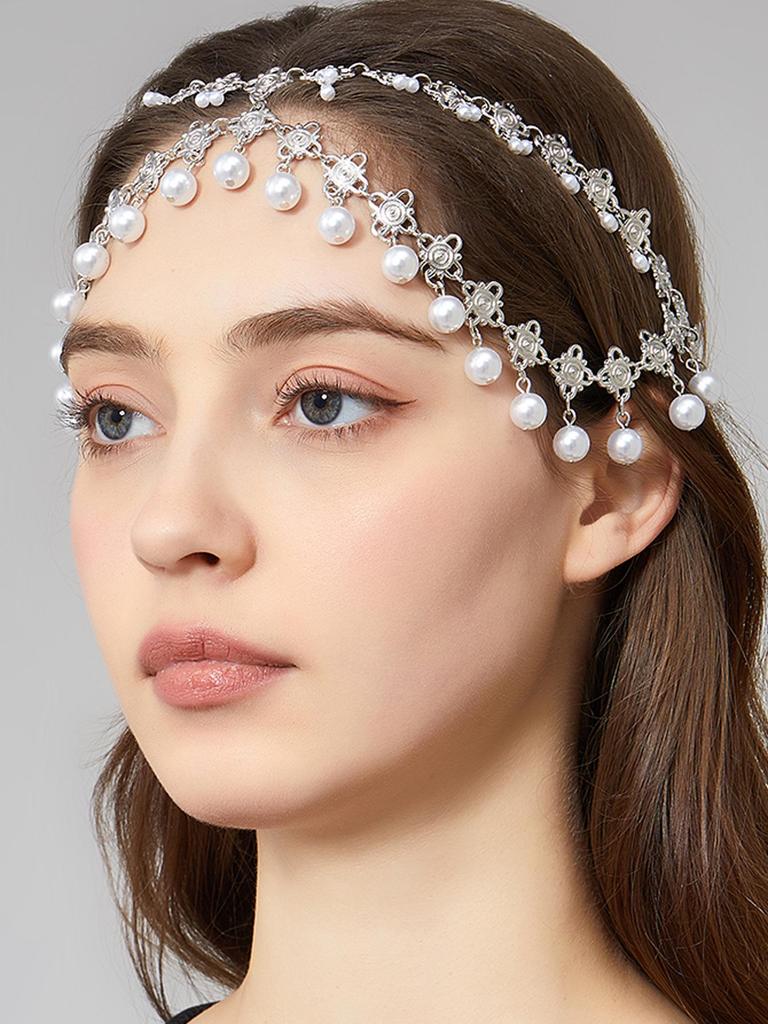 European & American Bridal Headdress, Indian Pearl Tassel Hair Chain, Exotic Hair Accessories