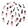 Stylish Long Coffin False Nail Black Glossy Finish Press on Nail with Pink Bows Fase Nail for Fashionable Women Girls