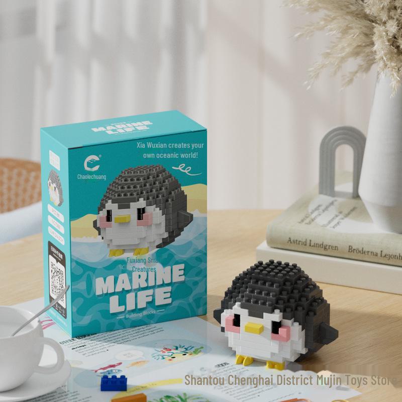 Marine Life Mini Block Toy Set: Shark & Penguin Compatible with Lego