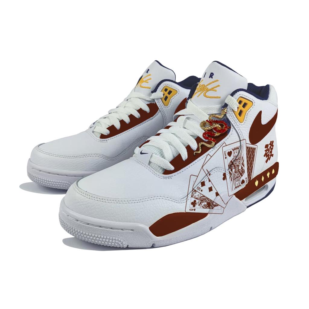 Nike Flight Legacy Cushioning Slip Resistant Abrasion Resistant High top Vintage Basketball Shoes Men's White BQ4212-102(Team183-)