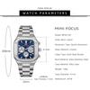 Top luxus s krabičkou MINI FOCUS Hodinky Čtvercové pánské hodinky Vodotěsné námořní hodinky Multifunkční pánské Quartz hodinky s ocelovým páskem