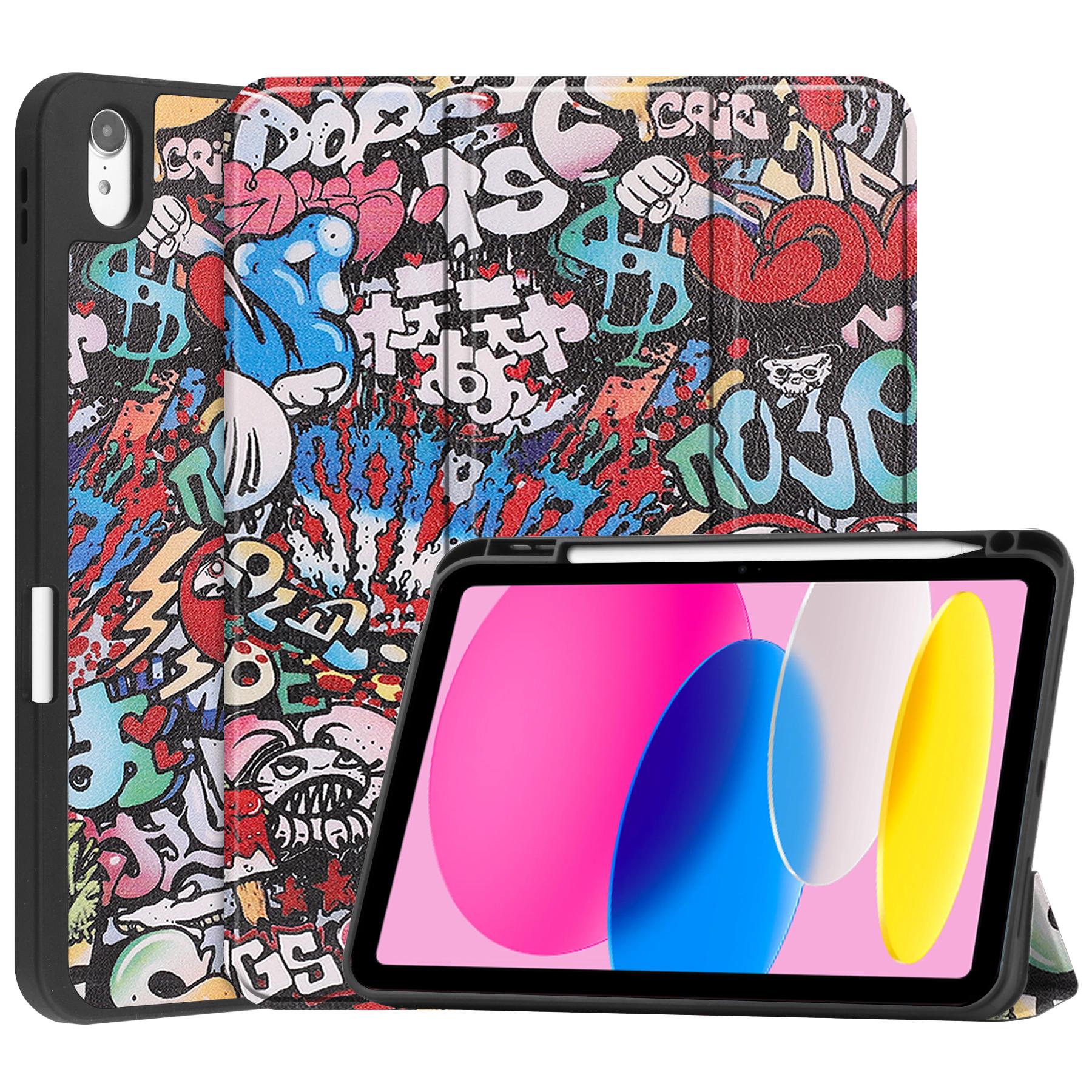 

For iPad (2025)/10.9 (2022) Tablet Case Pattern Printing Tri-Fold Stand Leather+TPU Cover with Pen Holder Graffiti
