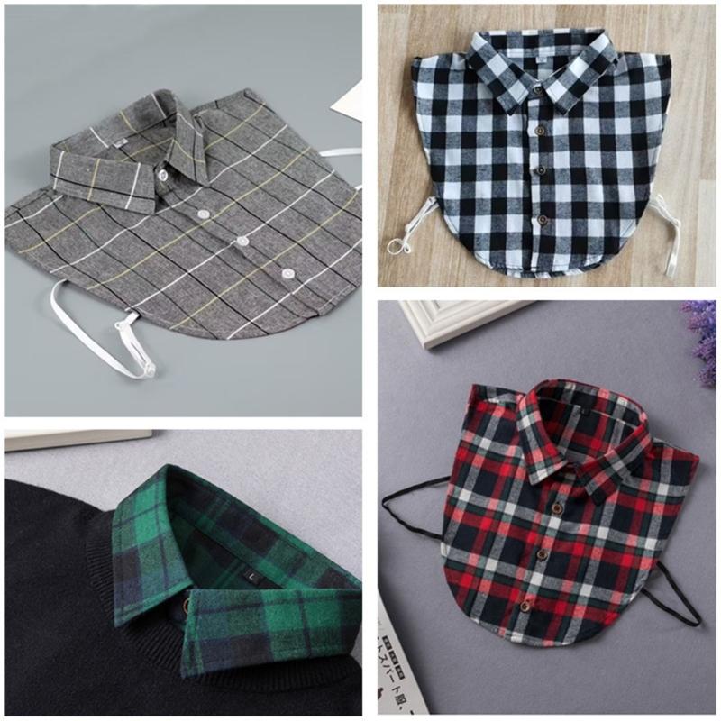 Insert Casual Cotton Collar Elegant Sweet False Collar Half Shirt for Lady Delicate Checkered Collar Casual Insert