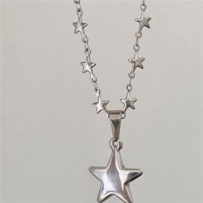 Kpop Cool Punk Vintage Star Pendant Chains Necklace For Men Women Egirl Hip Hop 90s Grunge Aesthetic EMO Jewelry Y2k Accessories