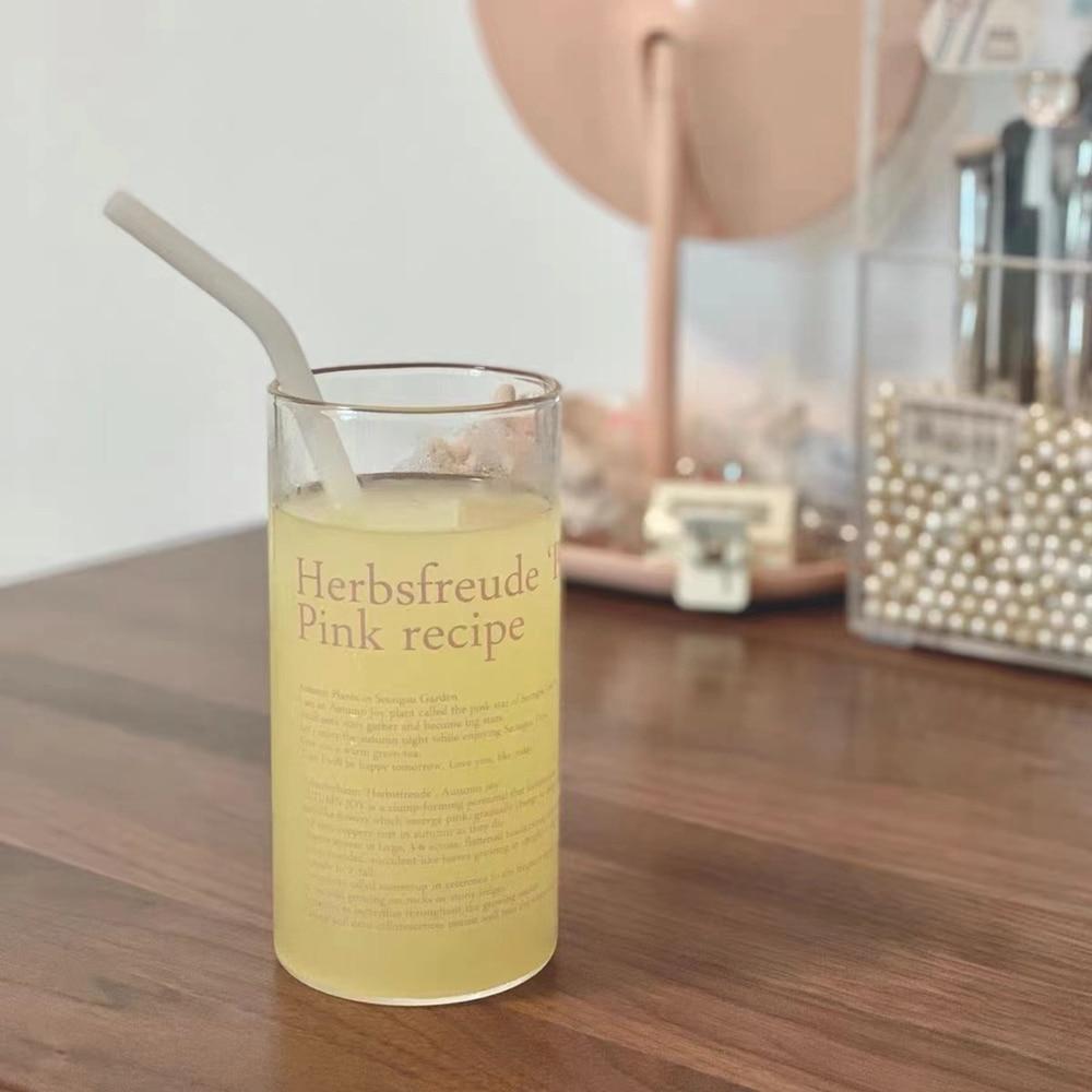 English Letter Glass Cup for Coffee Wine Beer Milk Water Boba Tea Juice Clear Glass Mugs Simple Ice Drinking Cup Gift