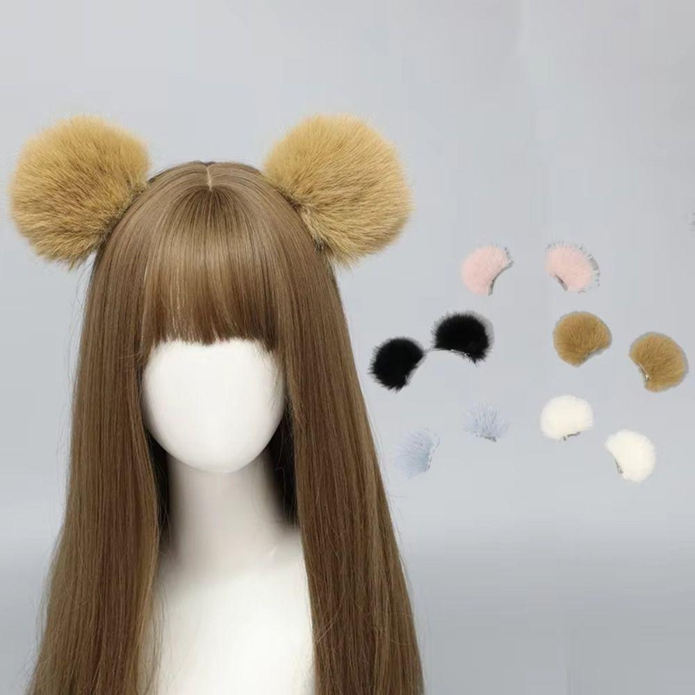 Plush Bear Ear Hair Clip Soft Cosplay Headwear Fashion Angel Headdress  Party Wear