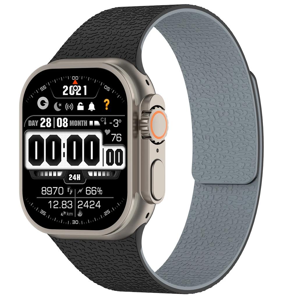 Magnetic Sport Strap For Apple Watch Ultra 3/2 49mm 38 40 41 44 45 46mm Litchi Pattern Silicone Band For Iwatch S11 10 9 8 7 SE3