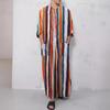 Men Traditional Robe Style Loose Striped Long Sleeve Muslim Abaya Thobe Retro Chinese Taoist Gown, Oversized Soft Casual Ethnic Daily Streetwear Men