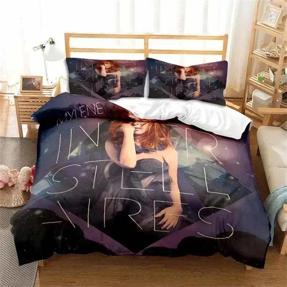 Set Biancheria da Letto Mylene Farmer Copripiumino Set Letto Coperta Copripiumino Federa Piumone King Queen Size per Ragazzi Adulti