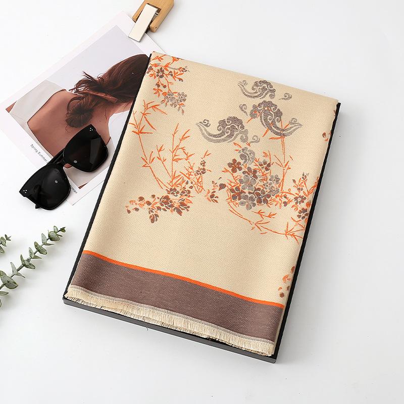 Winter Double-sided Imitation Cashmere Air Conditioning Shawl Dual-purpose Warm Scarf New Chinese Style Printed Scarf for Women Autumn