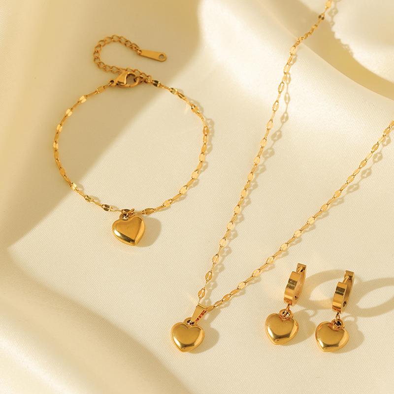EILIECK 316L Stainless Steel Heart Love Necklace Bracelets Earrings Set For Women New Trendy Gold Plated Waterproof Jewelry