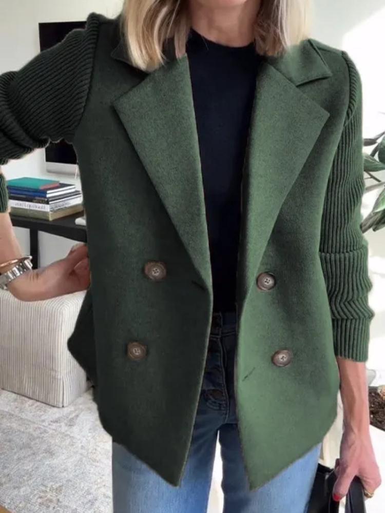 Women's Brown Double-Breasted Knit Sleeve Blazer Jacket with Multiple Color Options