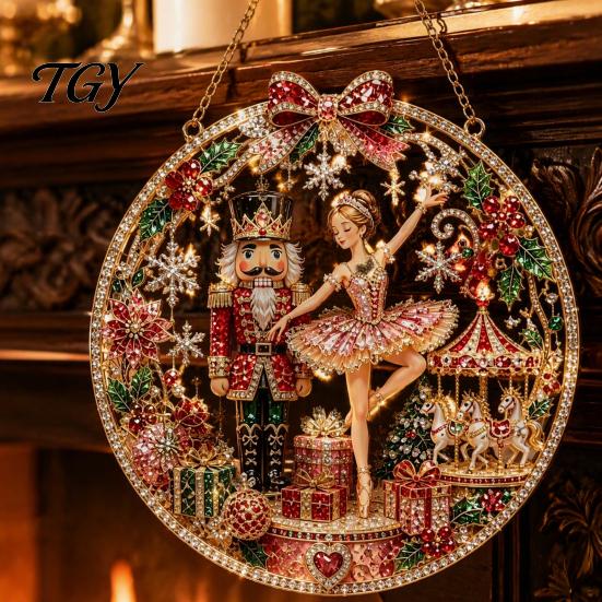 Textured Bead Art Kit Christmas Faux Diamond Ornament Kit, Santa Angel Sun Catcher DIY Acrylic Stress Free Creative Hobby Round Board, 3D Craft