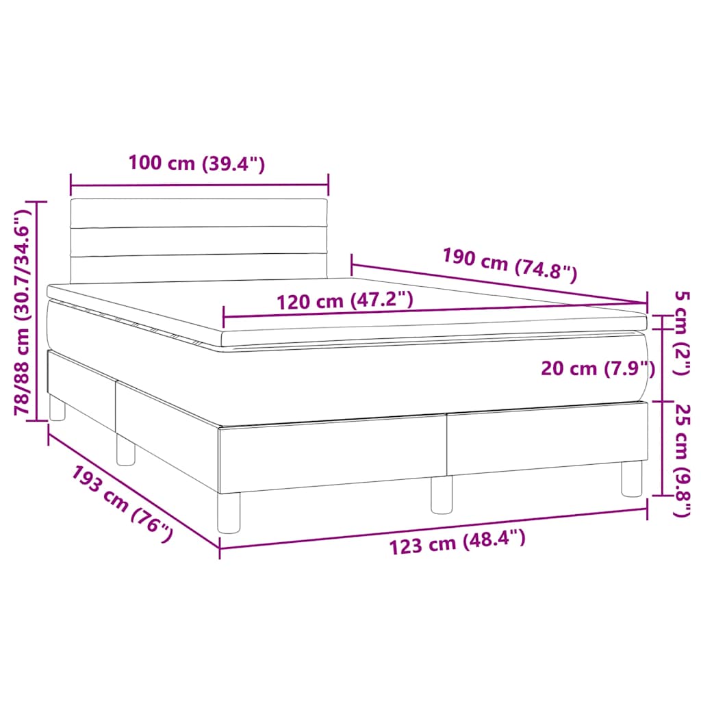 Box Spring Bed with Mattress & LED Dark Grey 120 x 190 cm Fabric