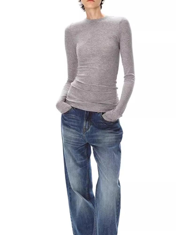 חולצת טי לנשים, גזרה צמודה, רטרו, קלת משקל, צמר אמריקאי, טנסל, שרוולים ארוכים - שכבת בסיס ידידותית לעור ומתיחה