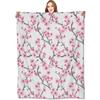 Girl'S Cherry Blossom Wool Blanket Women'S Floral Cherry Blossom Branch Suitable For Bed/Sofa Decoration Soft Plush Blanket