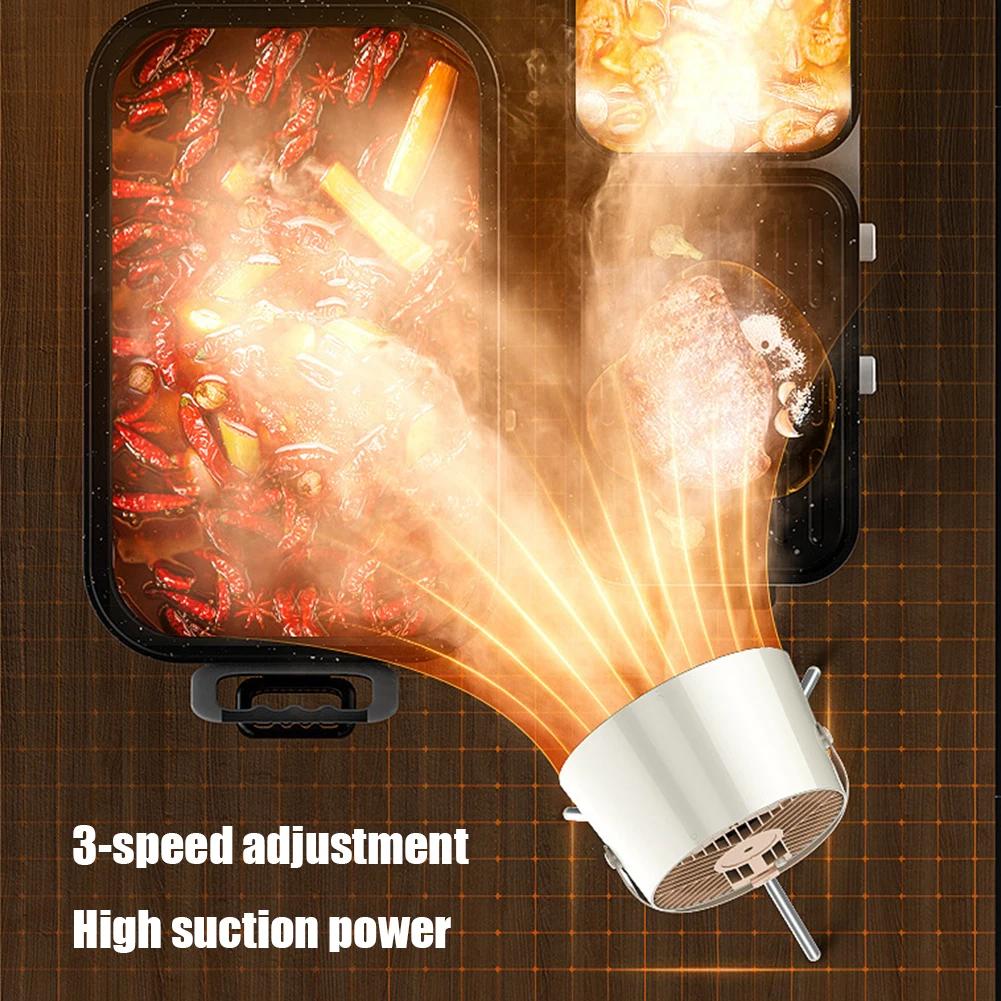 Desktop Range Hood Small Cooker Hood Large Suction USB Charging Portable Exhaust Fan with Filter 3 Gear for Indoor BBQ Hot Pot