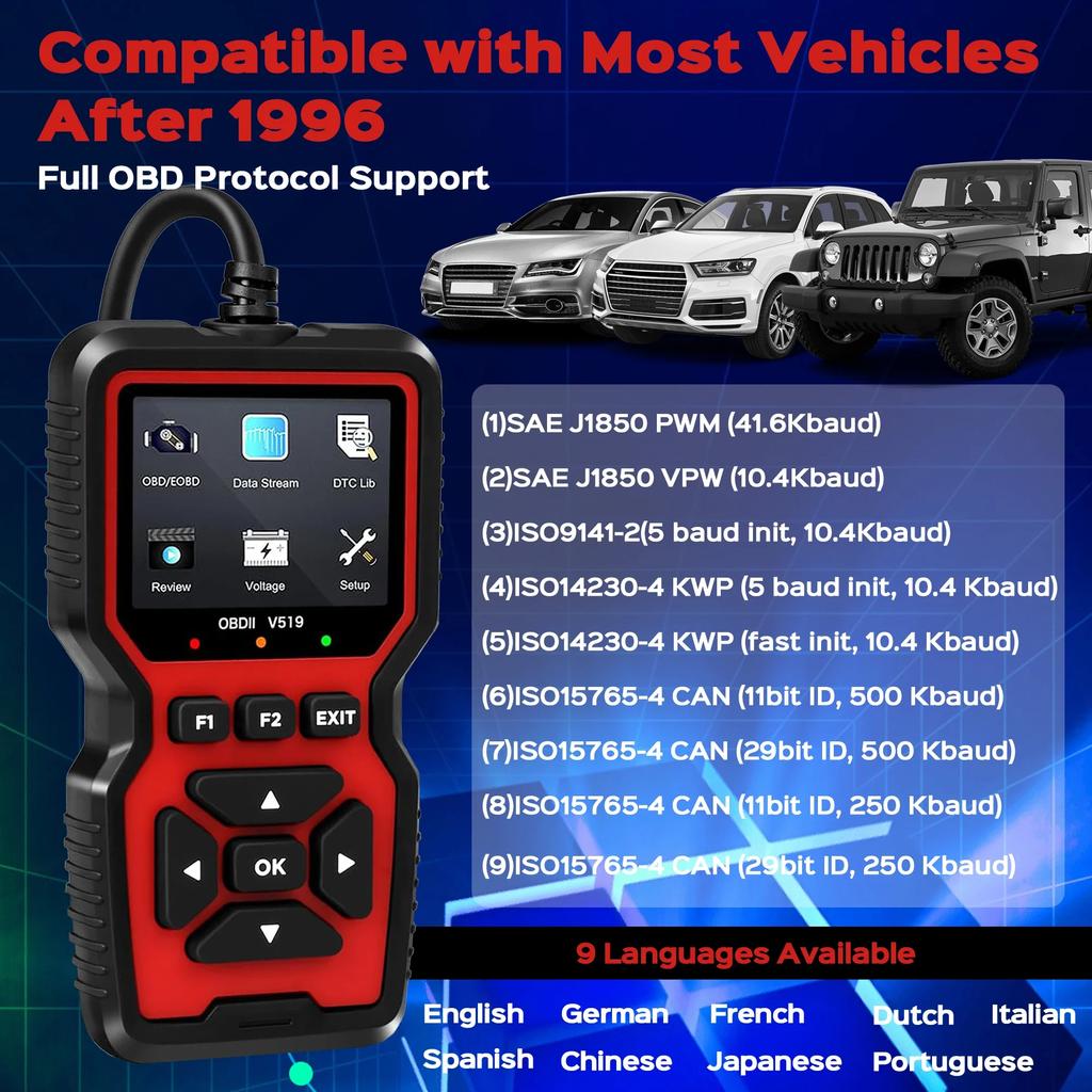 New Enhanced OBD2 Scanner Vehicle Code Reader Check Engine Light Fault Reader Diagnostic Scan Tool Automotive OBD II Scanner