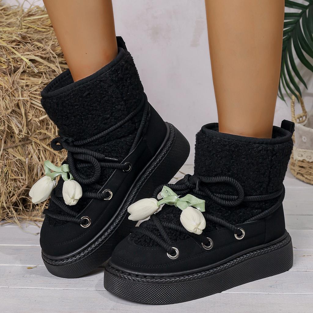 Damen gefüttertes Futter weiche dicke Sohle erhöhte Zuhause Outdoor verdickte warme leichte bequeme Baumwollschuhe Schneestiefel
