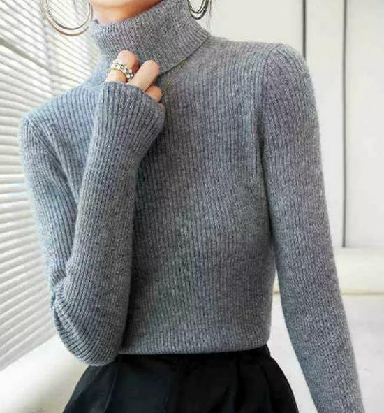 2024 Damenmode Slim Fit Einfarbig Rollkragen Strickpullover