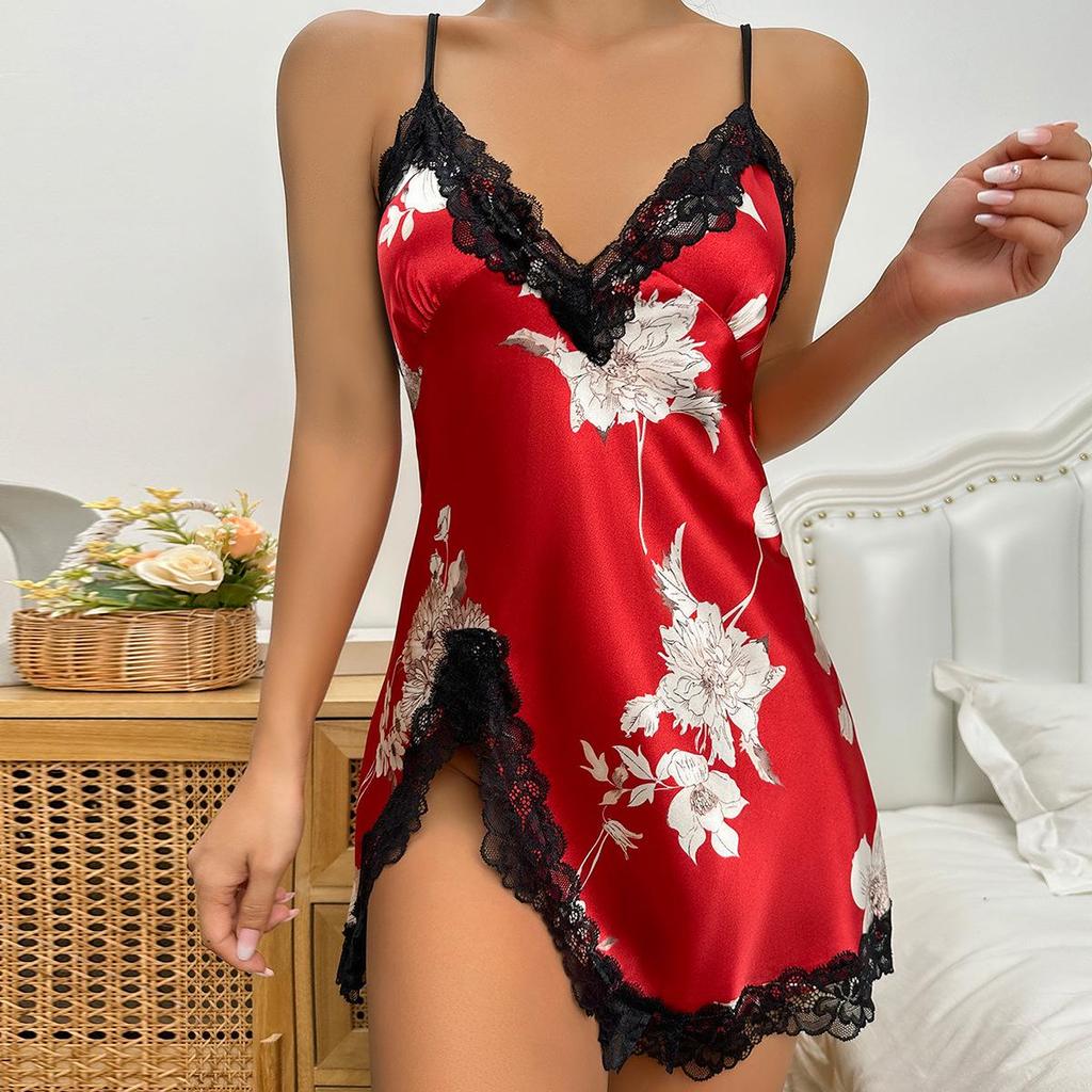 Women's Spaghetti Strap Imitation Silk Pajamas - Sexy & Comfortable Summer Nightgown, European & American Fashion Homewear.